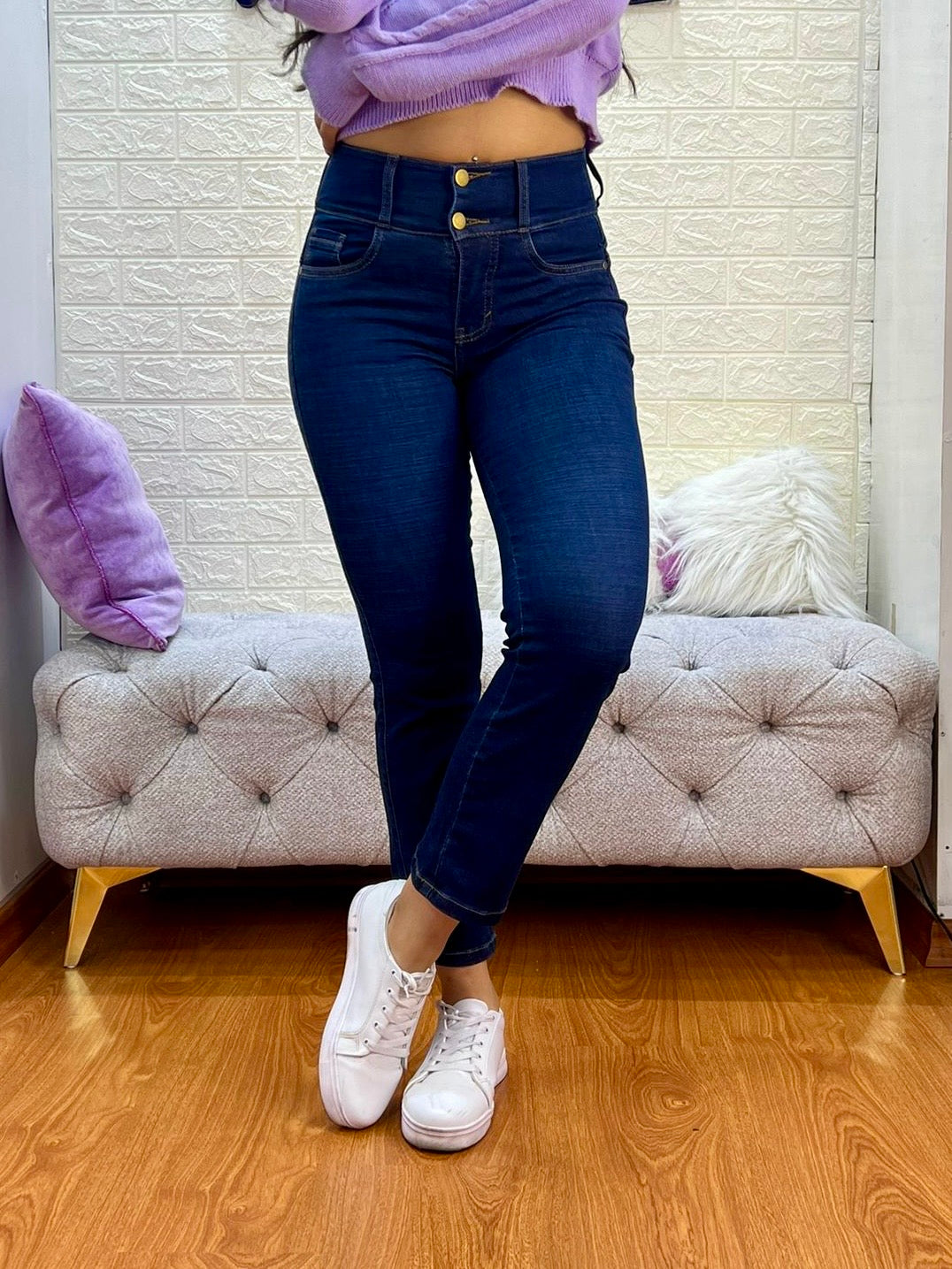 Slim Jeans de 2 botones Cropped