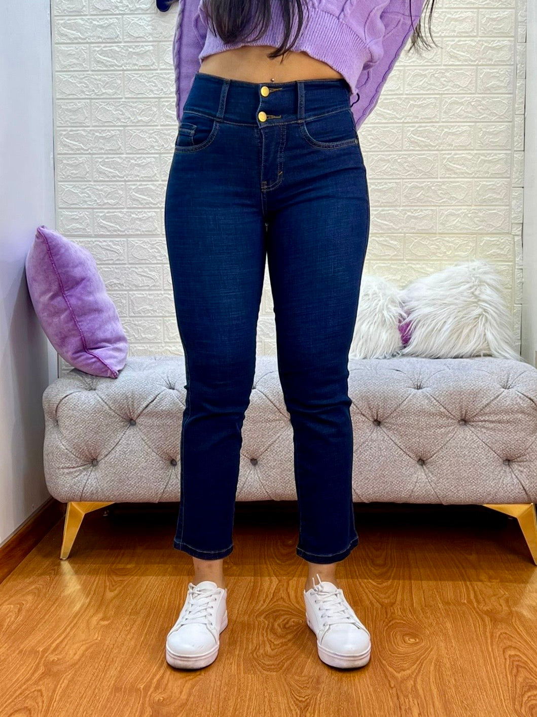 Slim Jeans de 2 botones Cropped