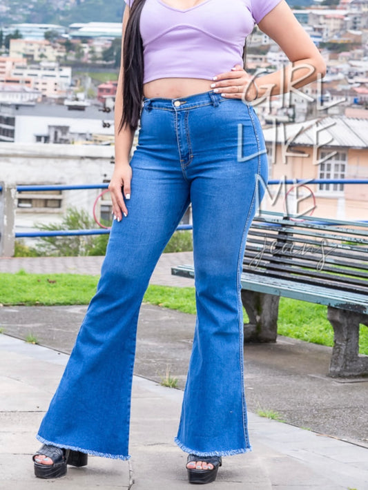 Bootcut Jeans con Deshilachado Azul Intermedio