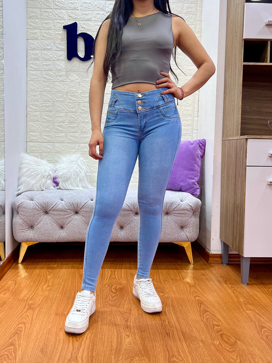 Skinny Jeans de 3 botones Celeste