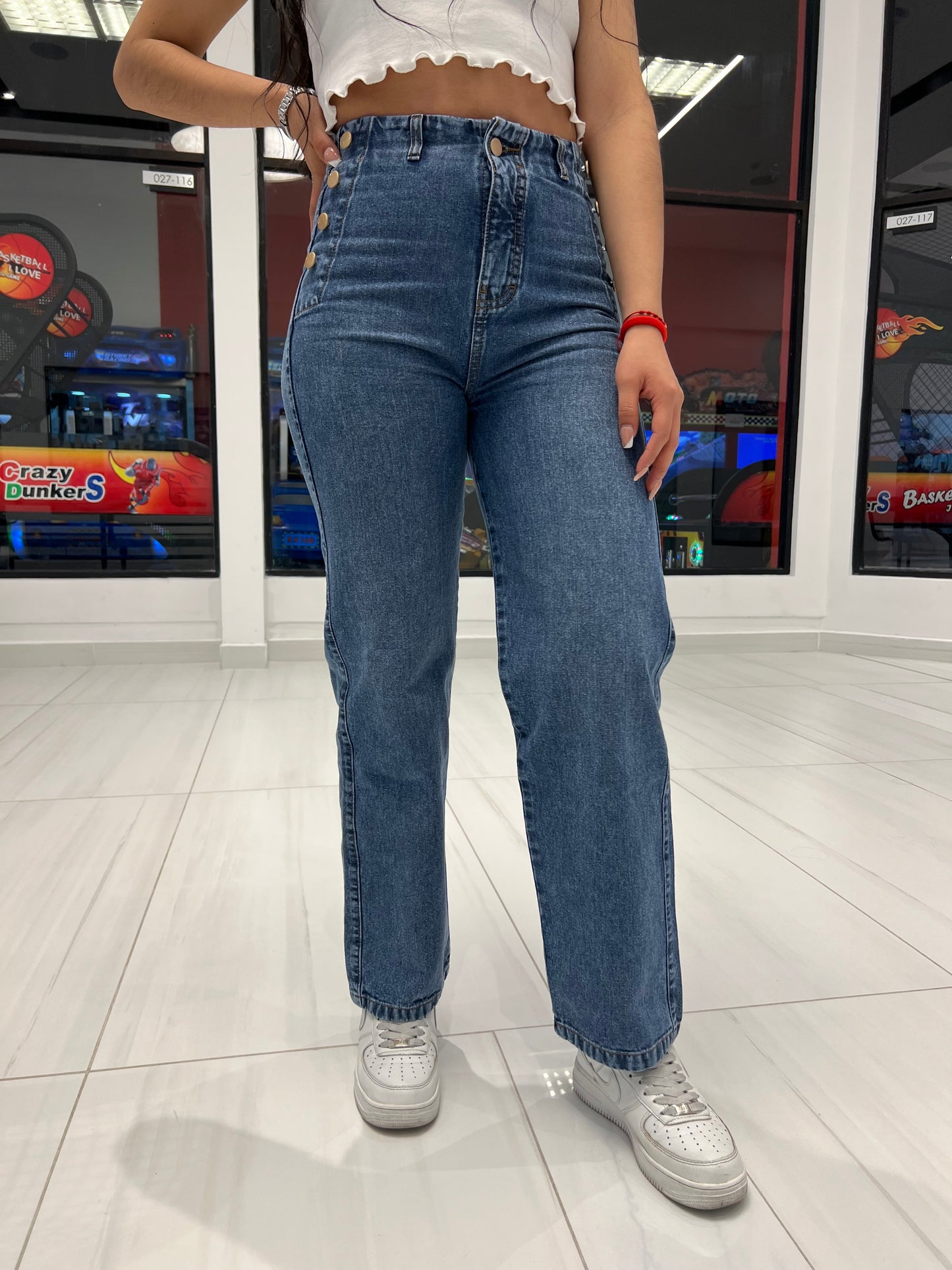 Wide Leg Jeans con Botones